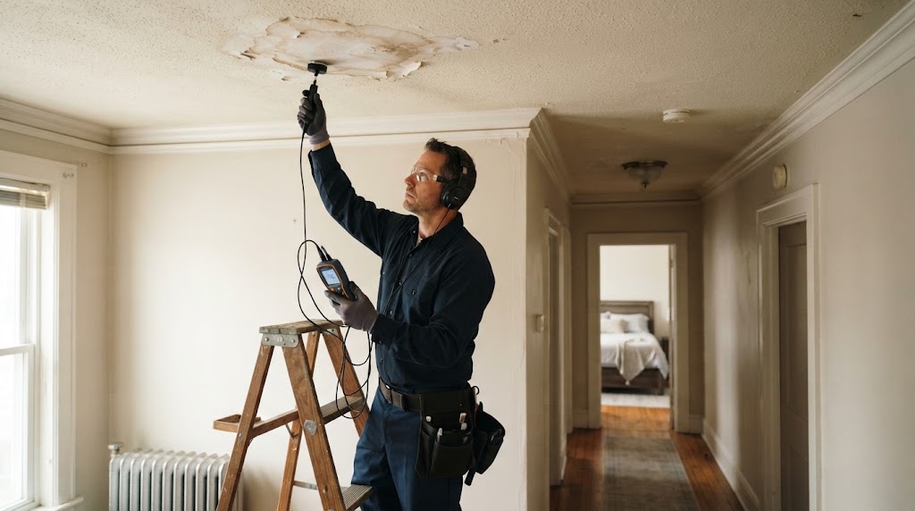 Signs of water damage on a residential ceiling